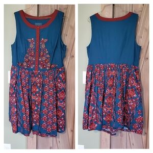 Modcloth | Teal A-line Dress with Floral Embroidery